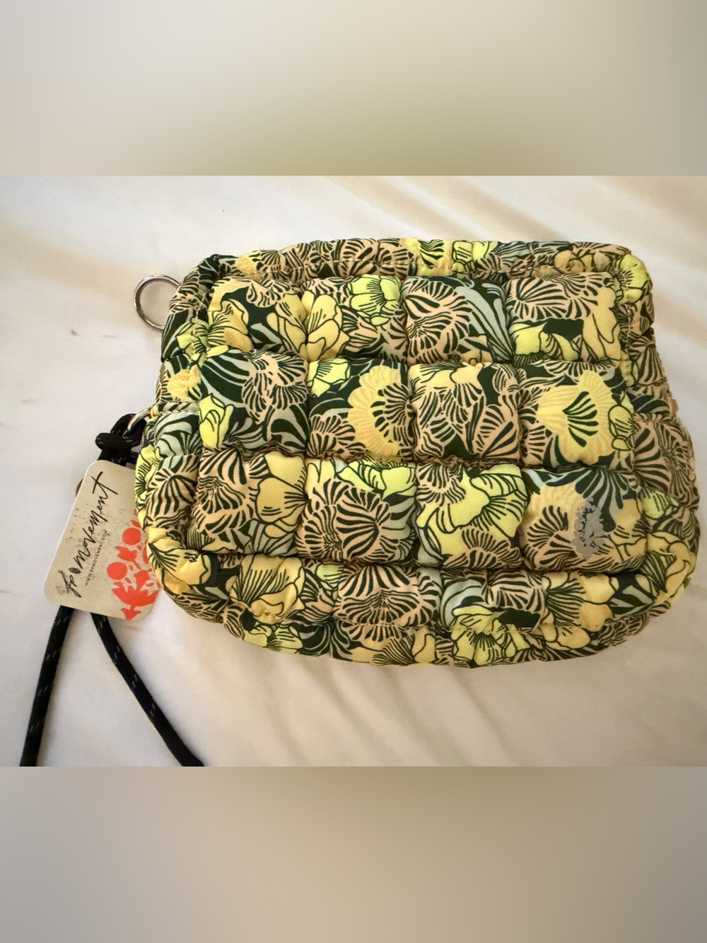 Free People Quilted Floral Pouch Yellow-Green